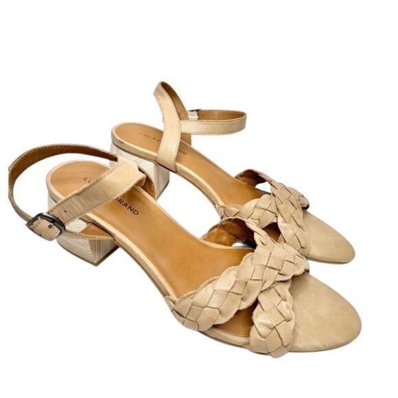 Lucky Brand Sandals Size 9.5 Tan Leather Braided Open Toe Block Heel Beachy - Picture 2 of 9